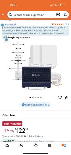 Cell Phone Booster for Home & Muti-Room, Up to 7000Sq. Ft,Cell Phone Signal Booster for Rural Area with 2 Indoor Panel Antennas,Boosts 5G 4G LTE for A