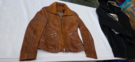 Vintage Retro Ashwood Real Genuine Tan Seude Leather Biker Jacket