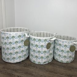 HARPER fabric storage bin / Laundry Hamper (Set of 3)New Green & Blue Palm Tree Pattern multi-purpose storage bins
