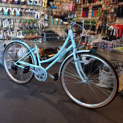 NEW 42CM RETROSPEC BEAUMONT STEP THRU LARIMAR LIGHT BLUE LADIES URBAN 7 SPEED GEARED CITY BIKE