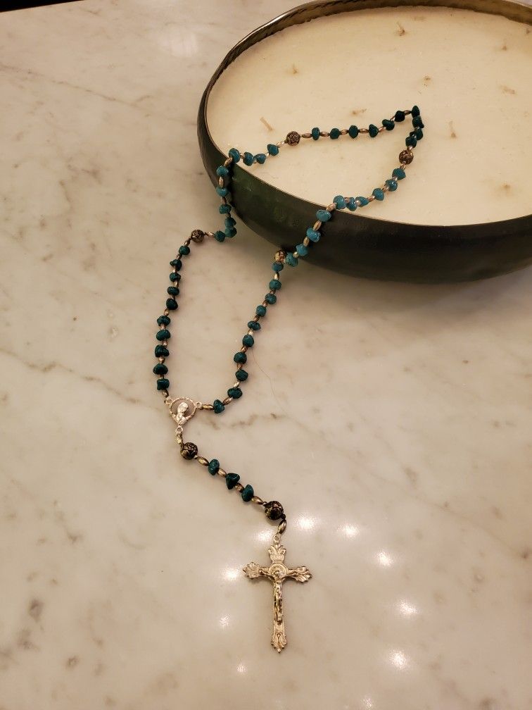 Sterling Silver Rosary With Turquoise Stones
