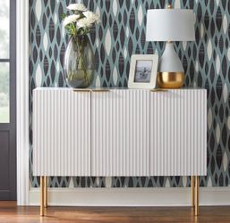 3 Door Cabinet White and Gold