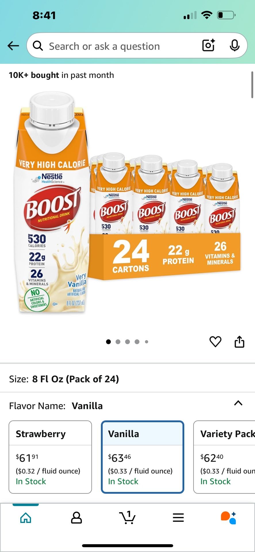Boost Very High Calorie Drinks 24 Count Cases