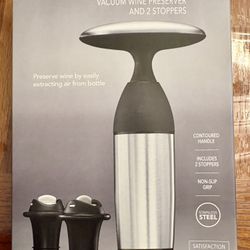 OXO Steel Vacuum Wine Preserver and 2 Stoppers - New/Never Opened