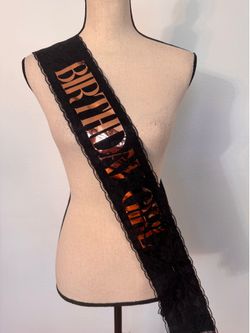 Black Lace Birthday Girl Sash with Rose Gold Foil