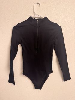 Black Long Sleeve Zip Front One Piece Bodysuit Women's Size Small