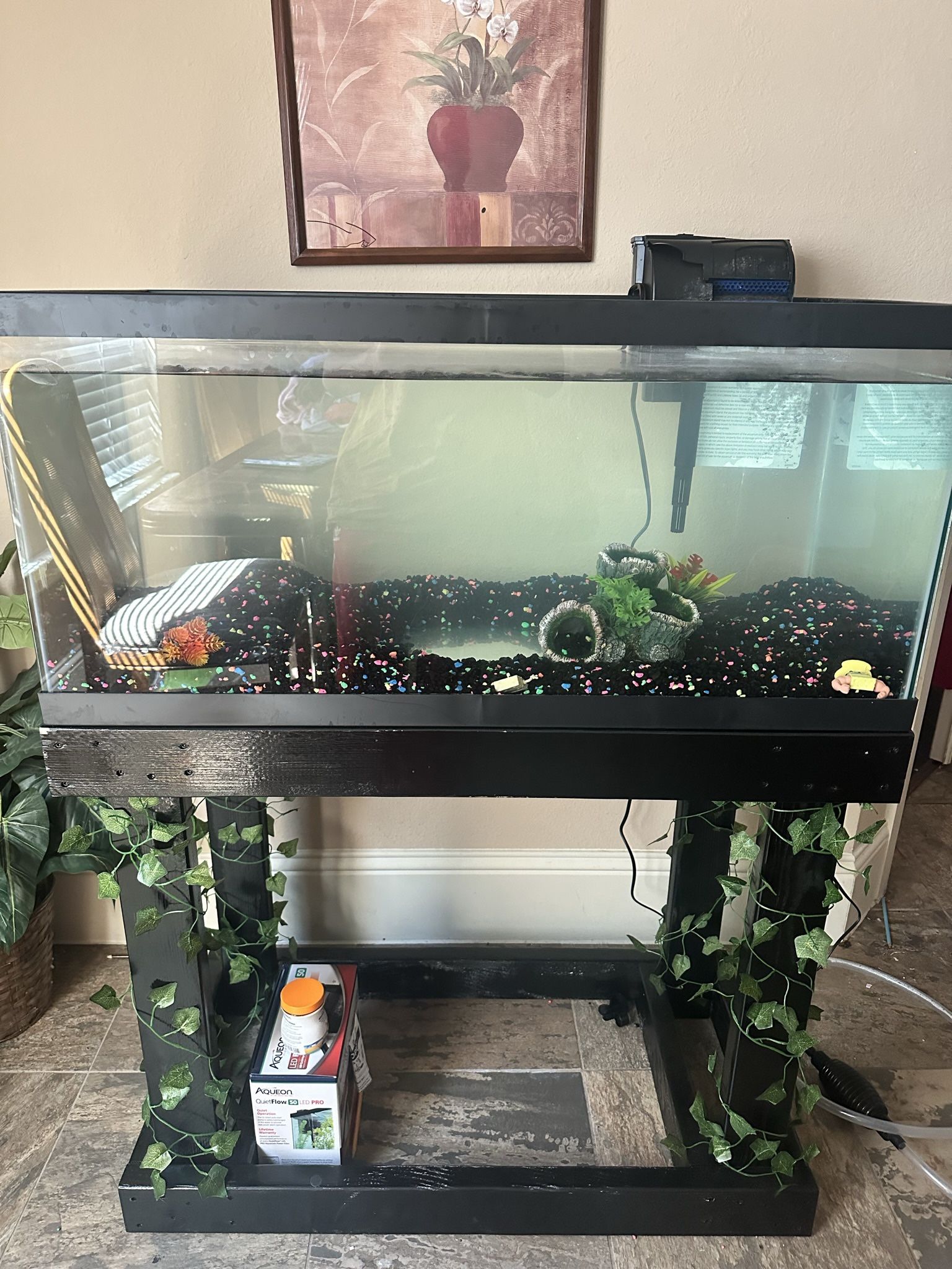 40 Gallon Fish Tank And Custom Stand With Food!