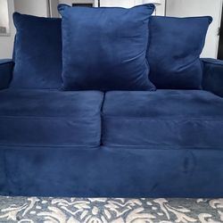 Deep Navy Velvety Loveseat – Modern Luxe Style Sofa