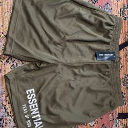 Essentials F3ar Of God Olive Green Mesh Shorts With Pockets