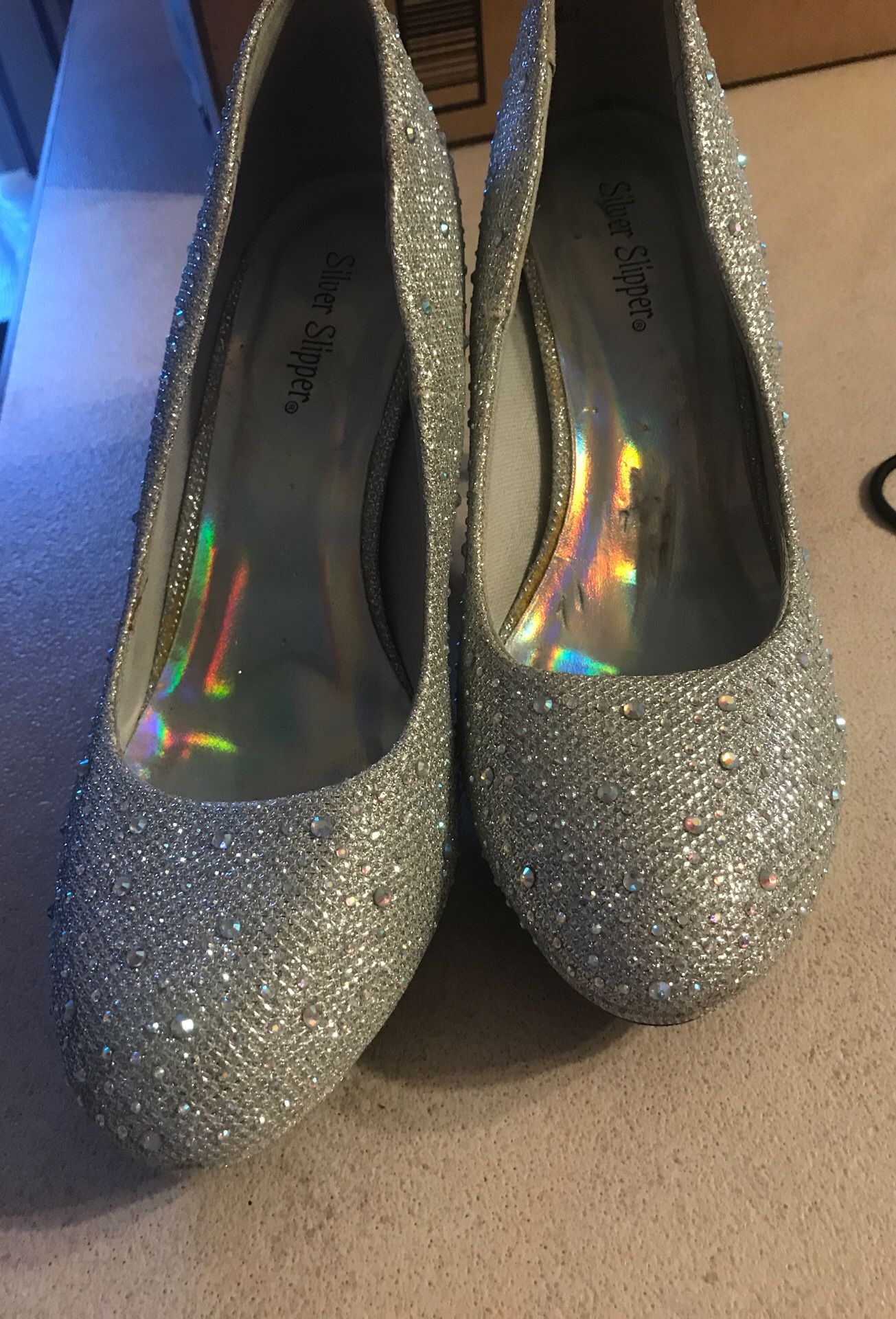 Silver slipper dress heels