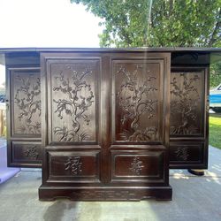 Marble Top Rosewood Bar, Folds And Rolls Away