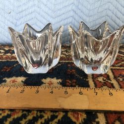 Pair Orrefors Sweden Signed Crystal Tulip Shaped Bowls
