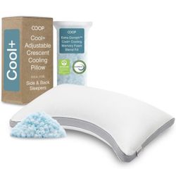 Coop Home Goods Cool+ Crescent Adjustable Pillow, Queen Size Plus Shaped Memory Foam Pillows with Cooling Gel, Neck Support, Back or Side Sleeper Pill