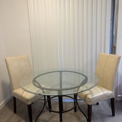 Glass Round Dining Table + 2 Chairs Set