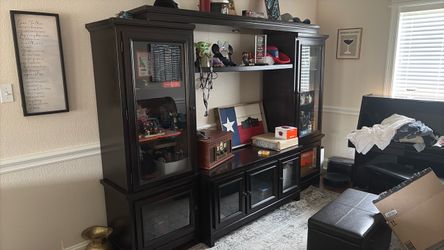 Large Dark Wood Entertainment Center Wall Unit