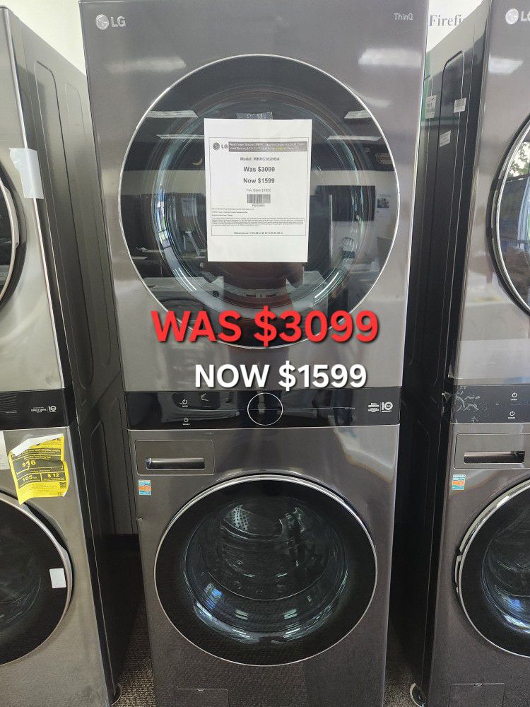 Washtower Stacked Smart Laundry Center 4.5 Cu. Ft. Front Load Washer & 7.4 Cu. Ft. Heat Pump Ventless Dryer