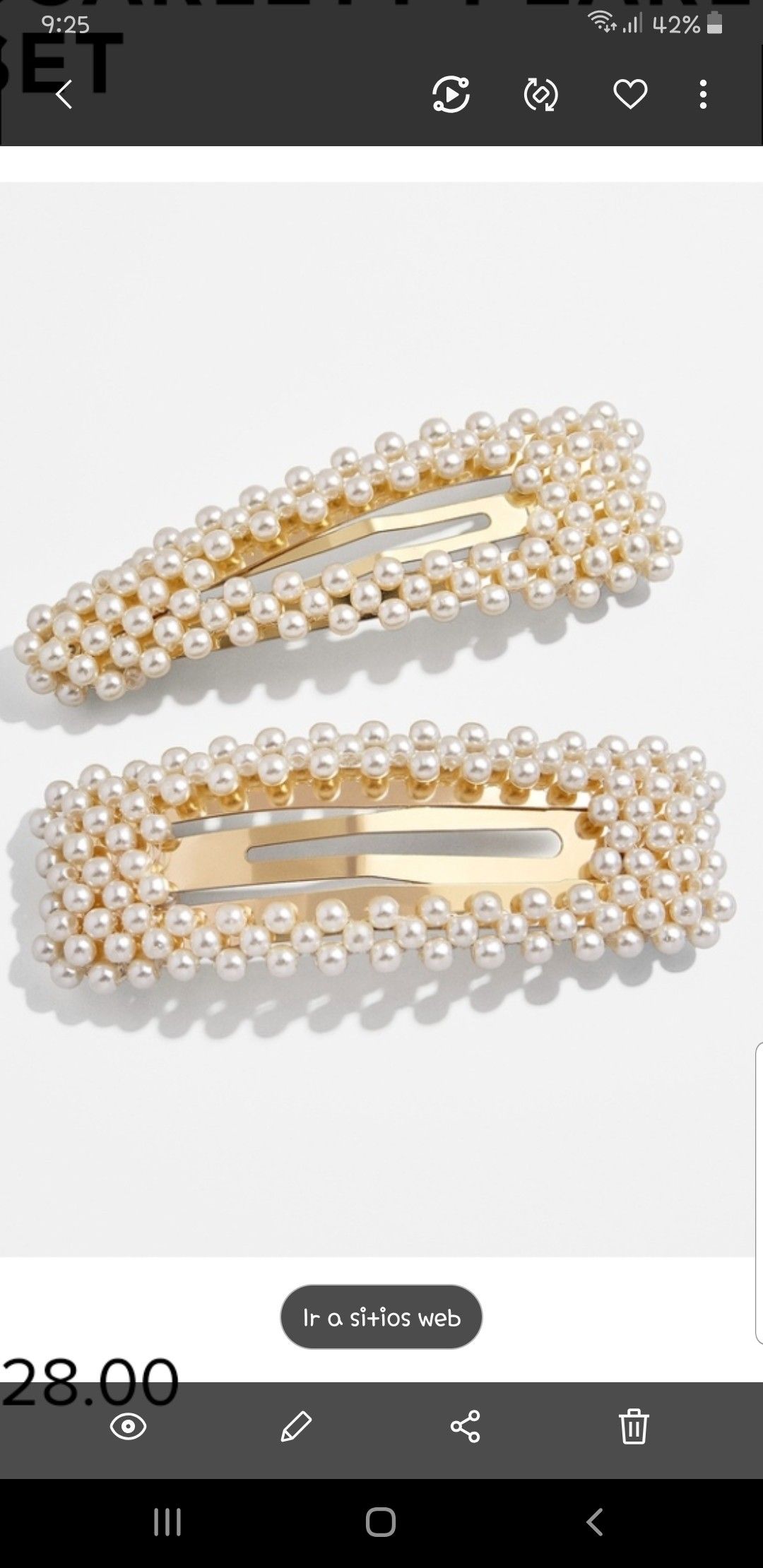 Cucas grandes de perlas hair clips