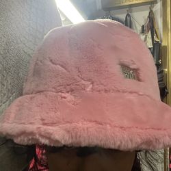 MADden NYC Faux Fur Pink Bucket Hat 