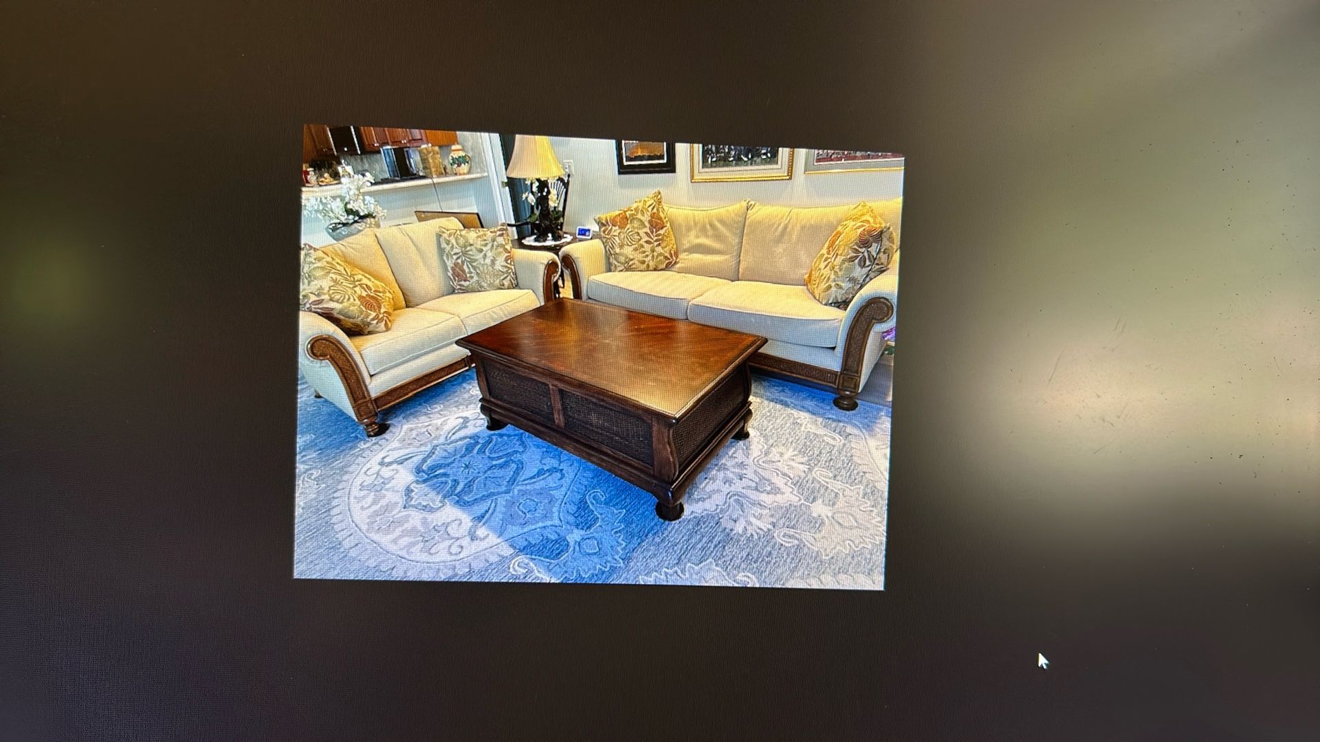 Sofa. Loveseat. Coffee Table. Pillows