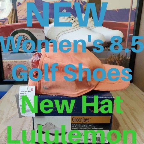 Lululemon Footjoy Women's Size 8.5 Medium Golf Shoes GreenJoy Orange Salmon Adjustable Hat