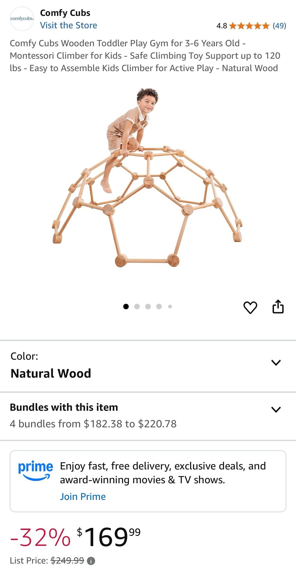 Comfy Cubs Wooden Toddler Play Gym for 3-6 Years Old - Montessori Climber for Kids - Safe Climbing Toy Support up to 120 lbs - Easy to Assemble Kids C