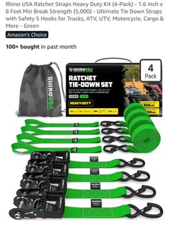 Rhino USA Ratchet Straps Heavy Duty Kit (4-Pack) - 1.6 Inch x 8 Feet Min Break Strength (5,000)
