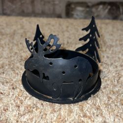 Candle Holder Moose, Trees, Winter Themed. Has minor scratches see pics 
