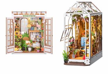 Rolife DIY Book Nook Kit Garden House, DIY Miniature Booknook Kit 3D Creative Decorative Bookend Bookshelf Insert 3D Puzzle for Adults
