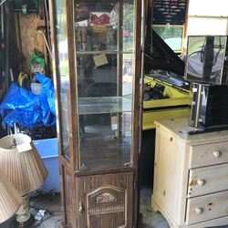 LIGHTED CURIO CABINET WITH SHELVES 