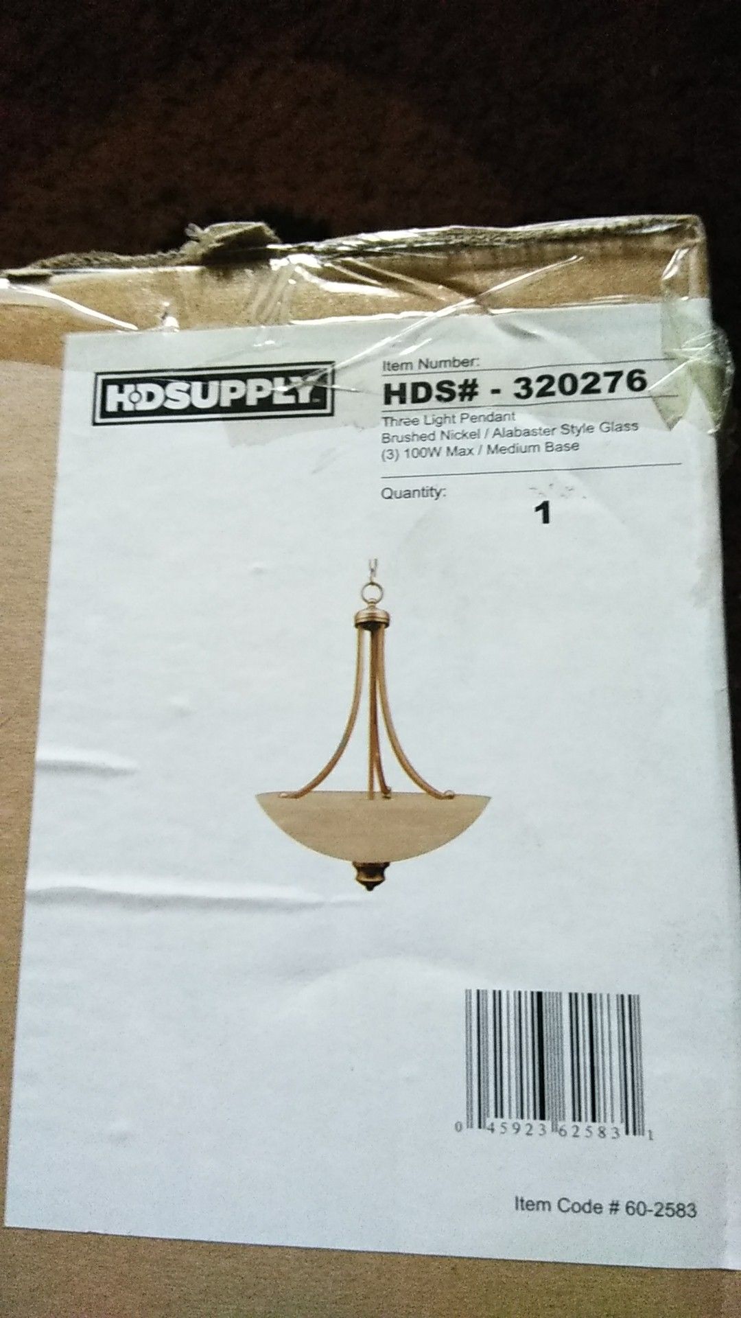 New in box! Alabastar single chain hanging light fixture.