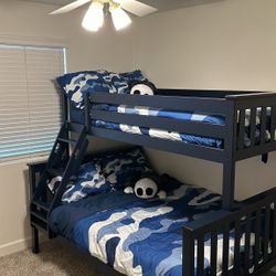 Max & Lily Bunk Bed Twin Over Full Size with Ladder, Solid Wood Platform Bed Frame with Ladder for Kids, 14" Safety Guardrails, Easy Assembly