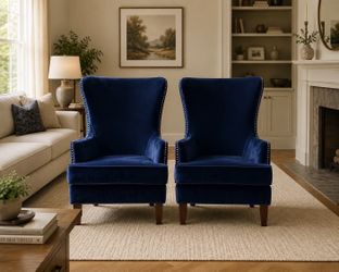 Blue Velvet Wingback Accent Chairs