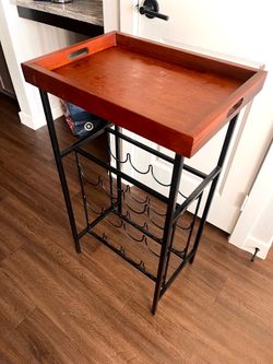 Wood & Metal Wine Rack Table with Tray Top (Cedar Park)