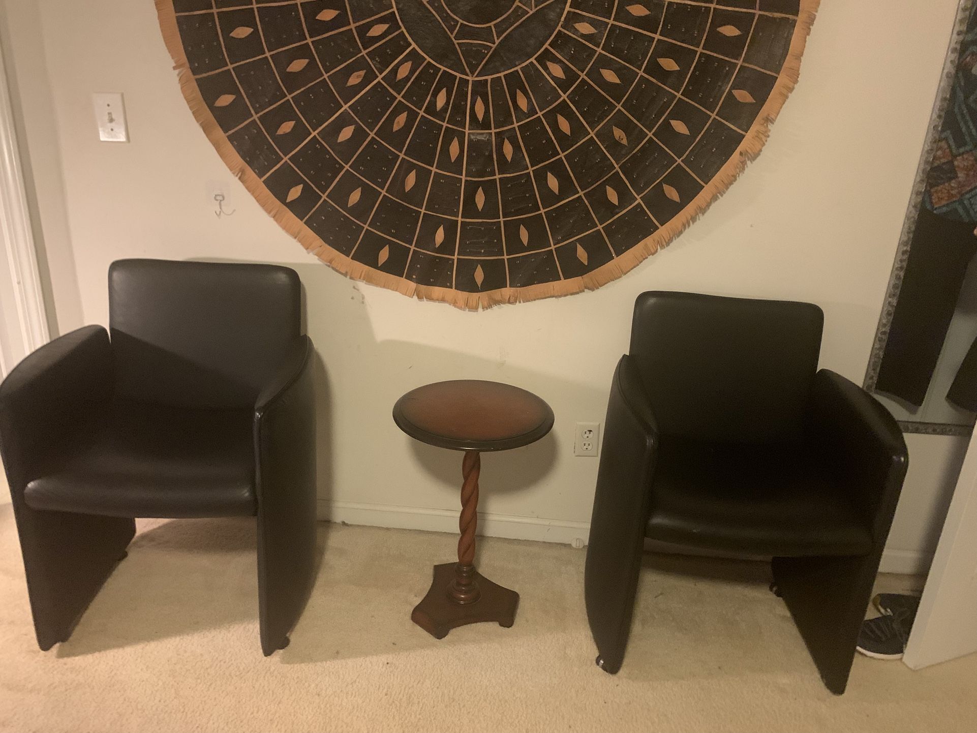 Two Faux Leather Chairs: Rolling & Slight Recline