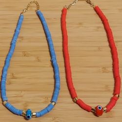HEISHI BEADS NECKLACE WITH GLASS EVILEYE PROTECTION PENDANT NECKLACE ( $10 EACH )