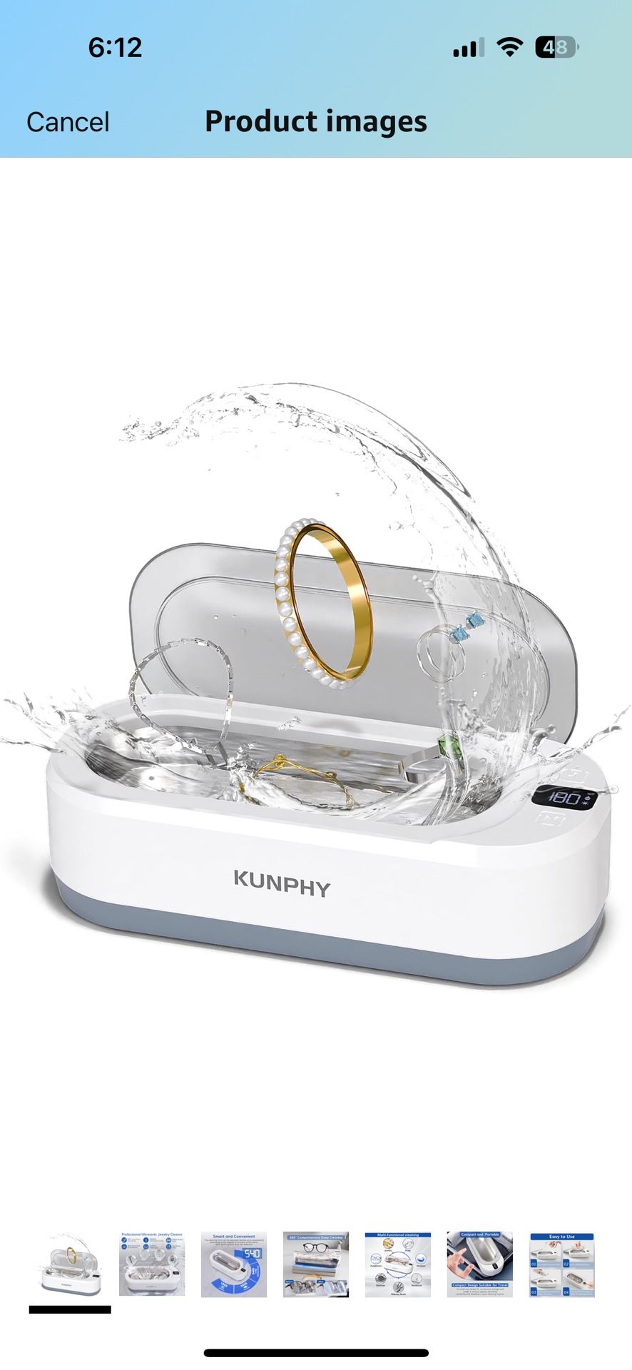 Ultrasonic Jewelry Cleaner, 350ML 48KHz Professional Ultrasonic Cleaner Machine with 3 Digital Timer, Touch Operation for Eyeglass, Watches, Ring, Sil