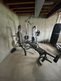 Olympic bench press/squat rack/lat tower
