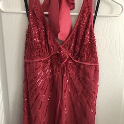 Bebe Sequence Halter Top Ribbon Tieback