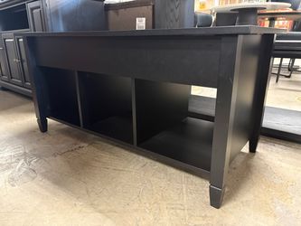 Black Wood Lift Top Coffee Table w/ 3 Storage Cubbies