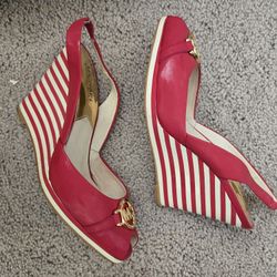 Michael Kors  Rochelle Sling, Patent Leather Red Striped sandals, size 7