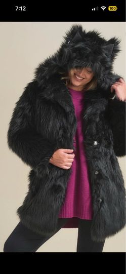 SpiritHoods Black Faux Fur Hooded Teddy Coat with Ear Hood