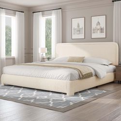 King Size Boucle Upholstered Bed Frame