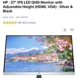 27 Inch High Def Gaming Monitor (open Box ) (all Black Model)