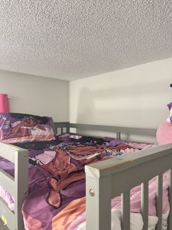 Twin Loft Bed with Desk & Storage Shelves – Gray