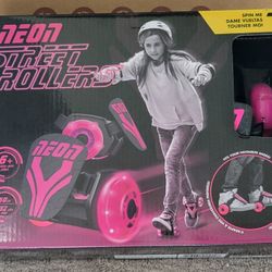 Neon Street Rollers • Light Up Wheels Adjustable Strap Skates Pink - New In Box