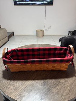 Woven Basket with Buffalo Plaid Liner