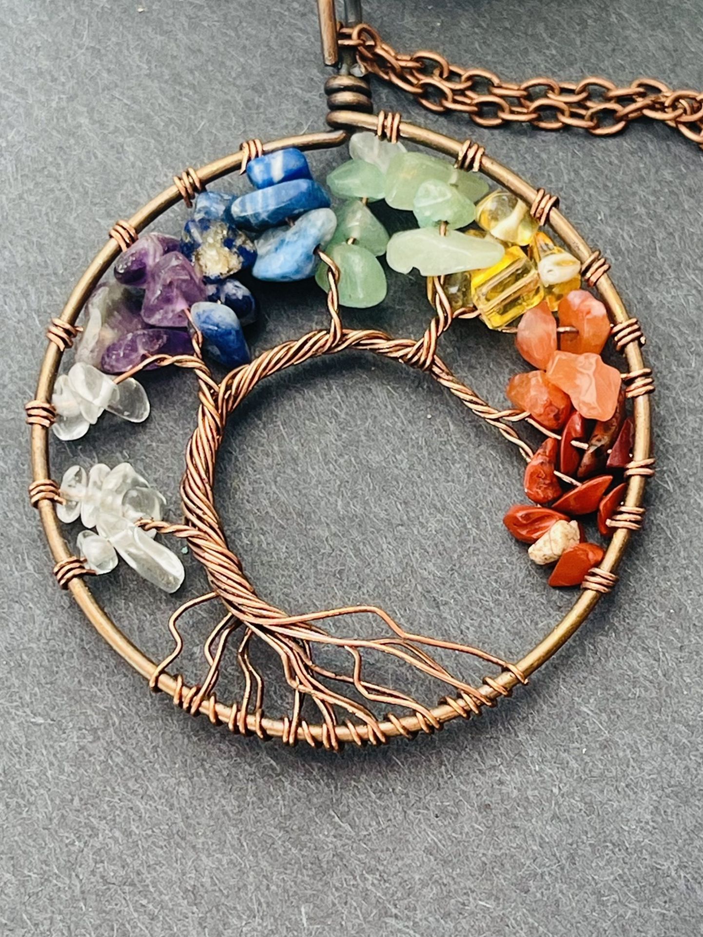 Chakra stone tree of life pendant necklace