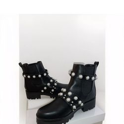 BP Women Embellished  Black Ankle Platform Boots Lug Sole Size 9 M