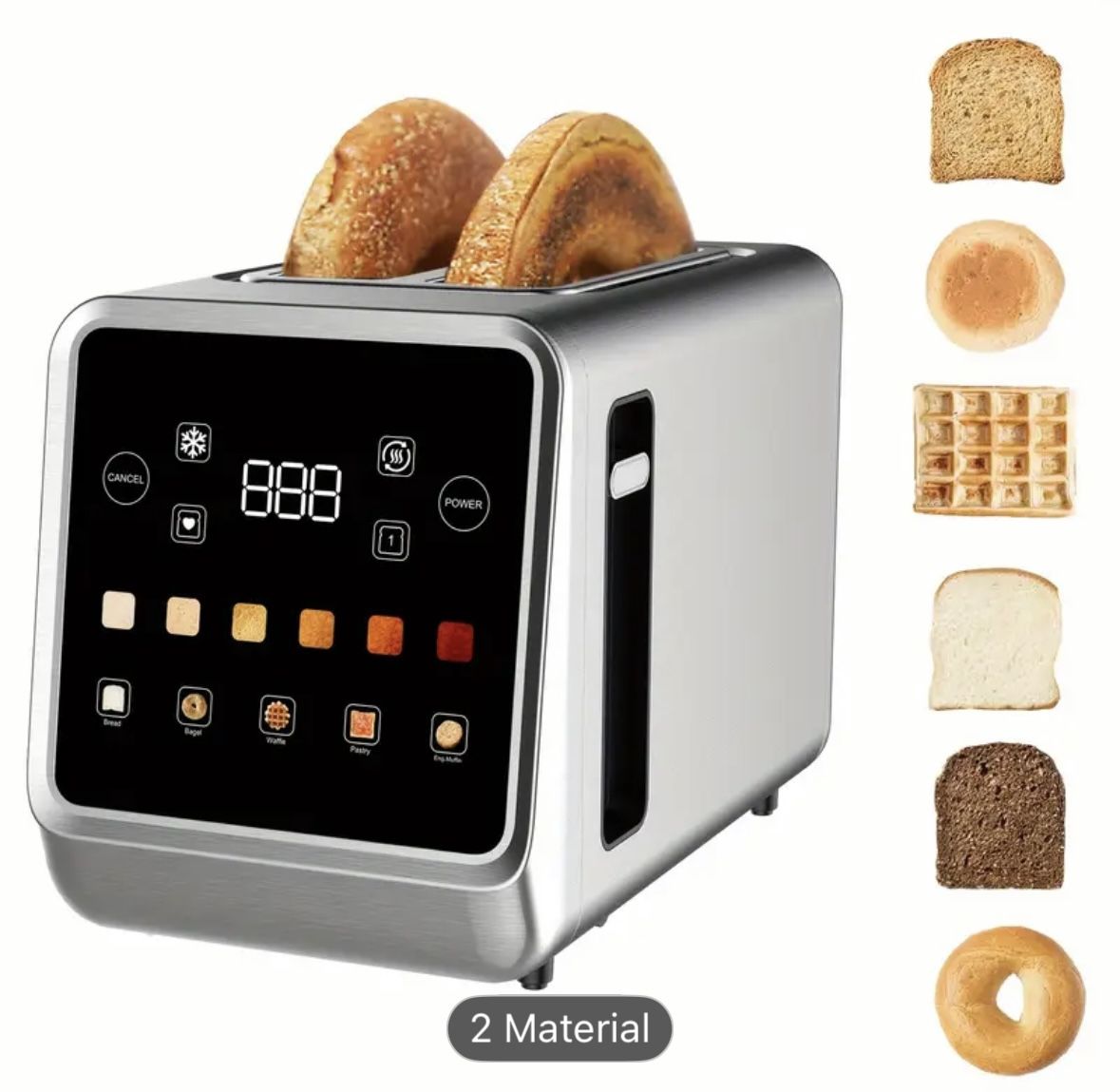 Digital Touch Screen Toaster 2 Slice with Bagel Defrost Functions and 6 Settings