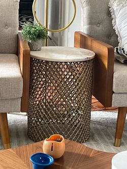 Round Marble Top Metal Lattice Side Table